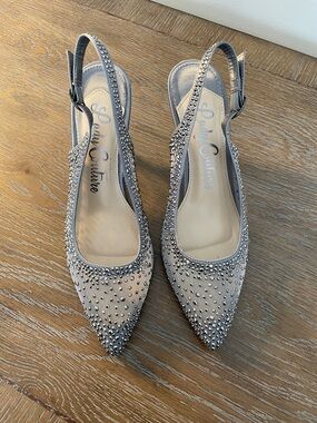 Lady Couture Pewter Rhinestone Slingback Heels